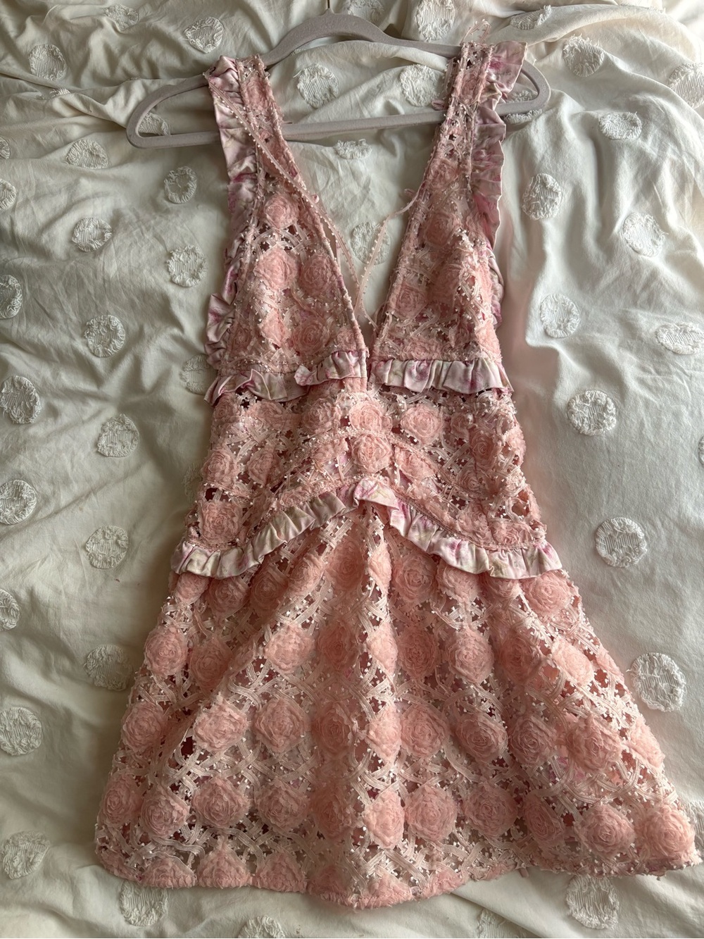 For Love & Lemons Pink Lace Mini Dress